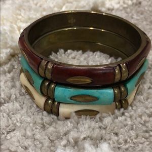 Brown, cream and turquoise stackable bracelets